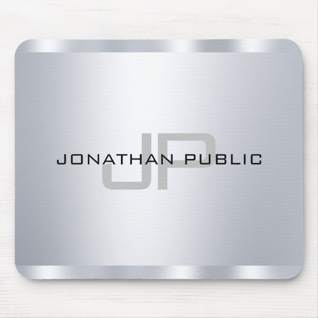 Tapis De Souris Faux Silver Metallic Look Monogramme Modèle (Devant)