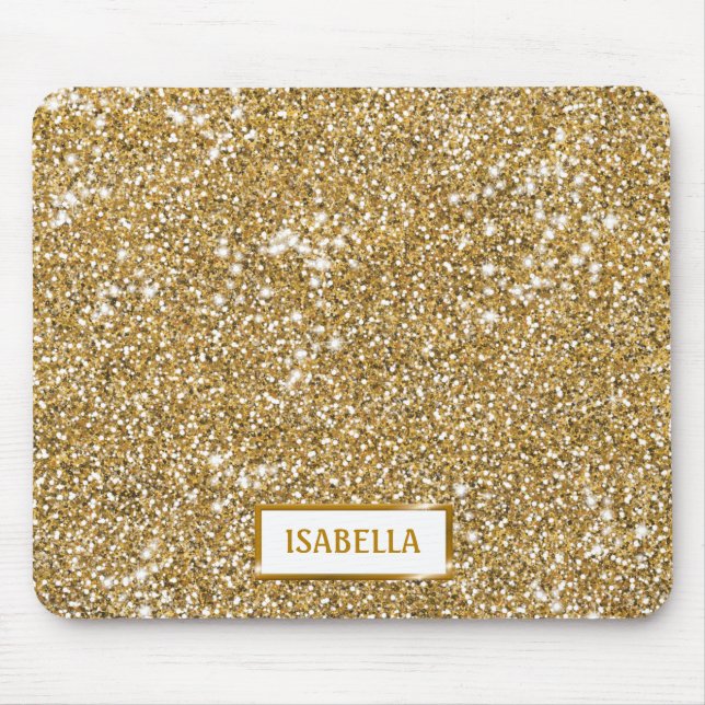 Tapis De Souris Faux Texture Pailleté Jaune Doré avec Nom (Devant)