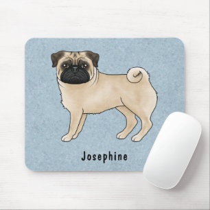 Tapis De Souris Fawn Pug Chiot de Dessin Animé Mignon avec Nom Per