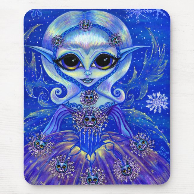 Tapis De Souris Fée d'hiver magique Filles Chats Flammes de neige  (Devant)