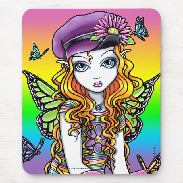 Tapis De Souris Fée mignonne "ensoleillée" Mousepad de papillon (Devant)
