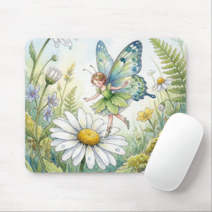 Tapis De Souris Fée Papillon Dans Un Jardin De Pâquerettes