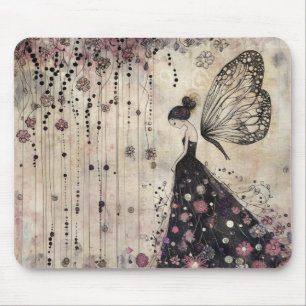 Tapis De Souris Fée Papillon Gothique Dans Un Jardin Noir