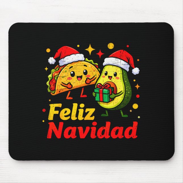 Tapis De Souris Feliz Navidad Avocado Tacos Mexican Xmas Family Ma (Devant)