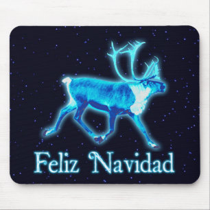 Tapis De Souris Feliz Navidad - Caribou bleu (Reindeer)