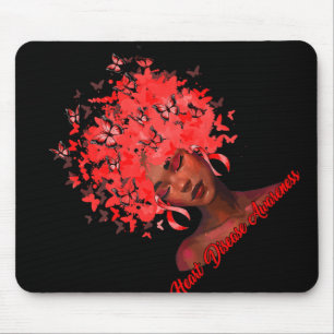 Tapis De Souris Femme Africaine Noire Afro Papillon Ruban Rouge Cœ