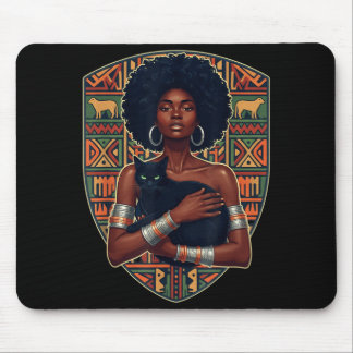 Tapis De Souris Femme afro chat noir art africain reine mélanine