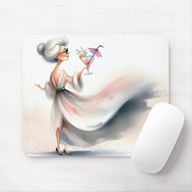 Tapis De Souris Femme Âgée Avec Boisson De Fête (Avec souris)