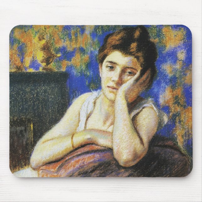 Tapis De Souris Femme appuyée sur une chaise (Devant)