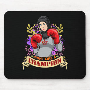 Tapis De Souris Femme arabe musulmane empoderée boxant kickboxing 