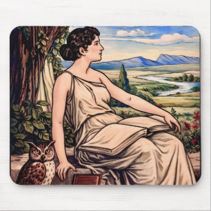 Tapis De Souris Femme Art Nouveau lisant sous un arbre d'époque