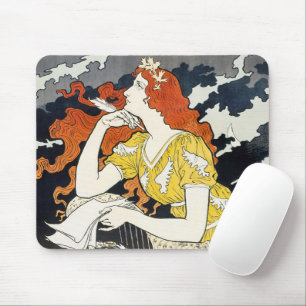 Tapis De Souris Femme aux Cheveux Rouges Robe Jaune Art Nouveau Cl