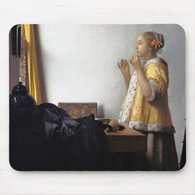Tapis De Souris Femme avec collier de perles, Johannes Vermeer (Devant)
