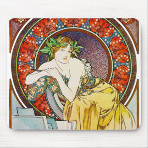 Tapis De Souris Femme avec du pavot, Mucha