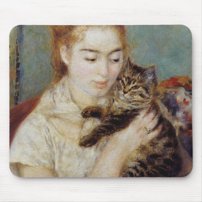 Tapis De Souris Femme avec un chat par Pierre-Auguste Renoir (Devant)