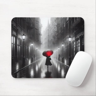 Tapis De Souris Femme Avec Un Parapluie Rouge Dans La Pluie