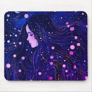 Tapis De Souris Femme Céleste Déesse Lune Étoiles Ciel