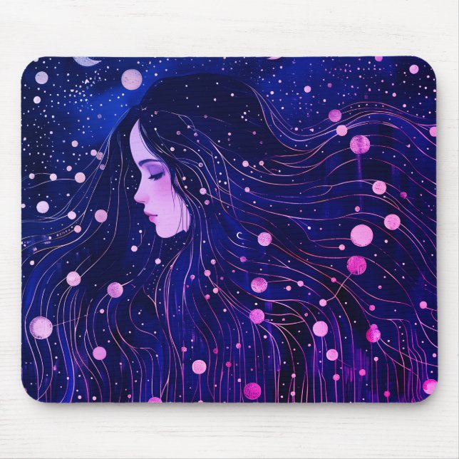 Tapis De Souris Femme Céleste Déesse Lune Étoiles Ciel (Devant)