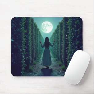 Tapis De Souris Femme dans une haute haie éclairée par la lune