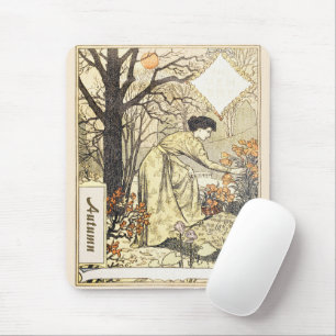 Tapis De Souris Femme de jardin automnal Art Nouveau de novembre v