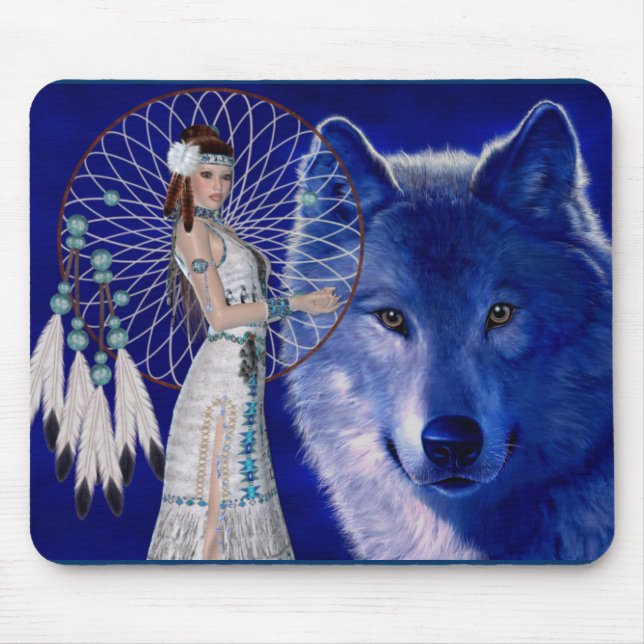 Tapis De Souris Femme de Natif américain et conception bleue de (Devant)