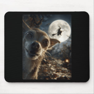 Tapis De Souris Femme drôle Chihuahua selfie pleine lune volant