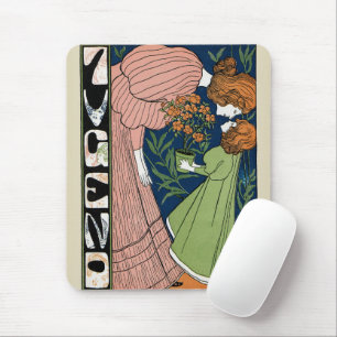 Tapis De Souris Femme et Fille Art Nouveau Vintage Robe Verte