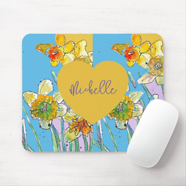Tapis de souris femme fleur violet Narcisse jaune (Avec souris)