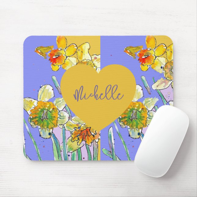 Tapis de souris femme fleur violet Narcisse jaune (Avec souris)