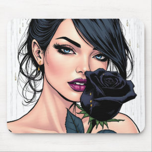 Tapis De Souris Femme gothique lunatique avec Rose Esthétique som