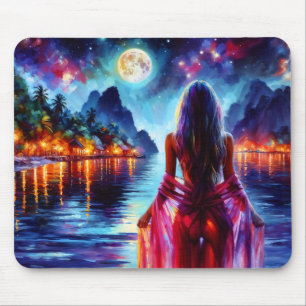 Tapis De Souris Femme imaginaire lune tropicale au paradis