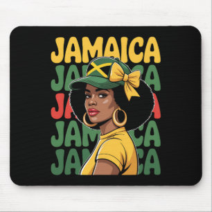 Tapis De Souris Femme jamaïcaine Fille Drapeau jamaïcain Vacances