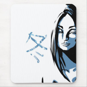 Tapis De Souris Femme japonaise avec kanji d'hiver