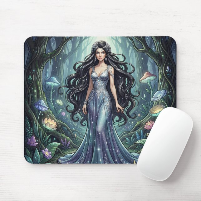 Tapis De Souris Femme majestueuse avec une robe argentée (Avec souris)