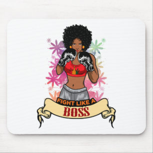 Tapis De Souris Femme Noire Autonomisée Boxe Magie Kickboxing Fill