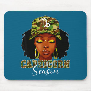 Tapis De Souris Femme noire de saison Capricorne avec chapeau de c