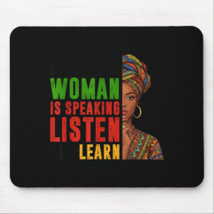Tapis De Souris Femme noire parlant Écouter Apprendre Histoire Hom