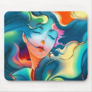 Tapis De Souris Femme sereine rêveuse dans des tons bleus