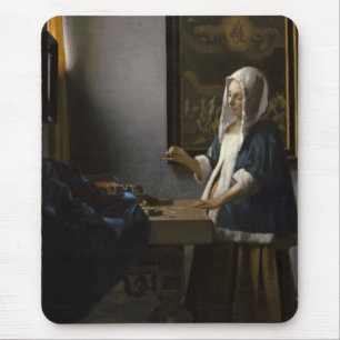 Tapis De Souris Femme tenant un équilibre par Johannes Vermeer