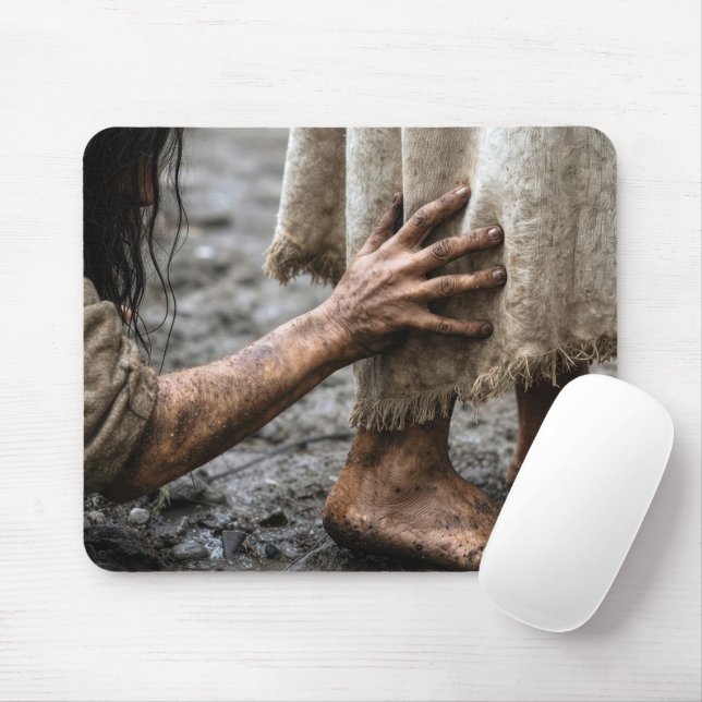 Tapis De Souris Femme touchant la robe de Jésus (Avec souris)