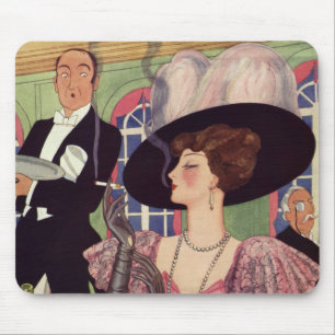 Tapis De Souris Femme vintage Fumer Cigarette Boire Champagne