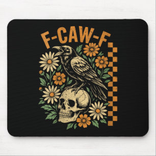 Tapis De Souris FEMMES - Corbeau noir rétro F-caw-f Crâne d'oiseau