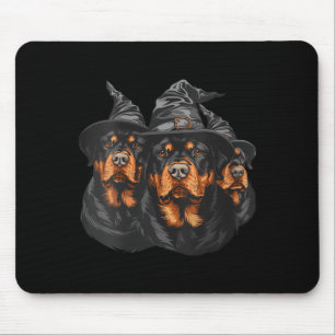 Tapis De Souris Femmes Halloween Rottweiler Chiens Sorcière Mignon