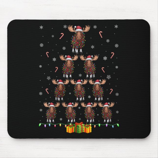 Tapis De Souris Femmes Moose Santa Chapeau Noël Lumières Hommes Fe (Devant)