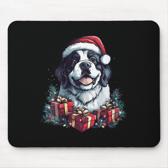 Tapis De Souris FEMMES Saint Bernard Santa Hat Drôle Noël St. (Devant)