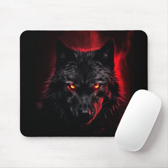 Tapis De Souris Fenrir - Loup noir aux yeux rouges (Avec souris)