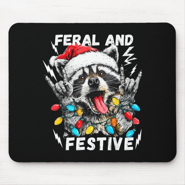 Tapis De Souris Feral And Festive Funny Christmas Rocker Raccoon S (Devant)