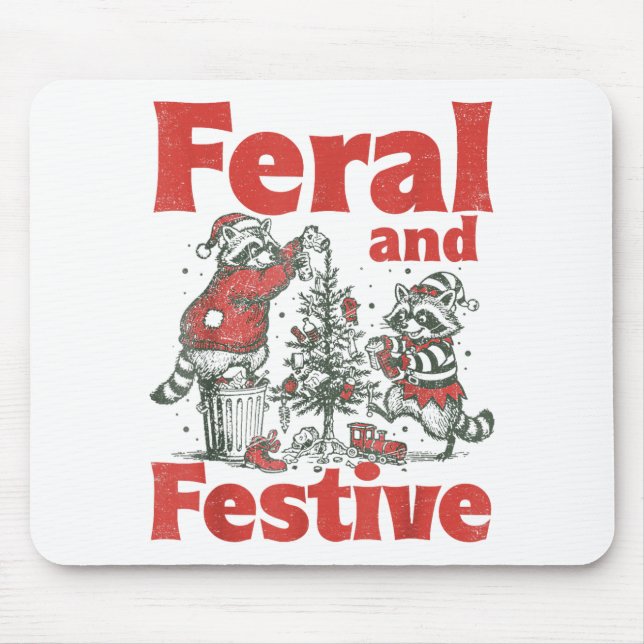 Tapis De Souris Feral And Festive Raccoon Santa Christmas Holiday  (Devant)