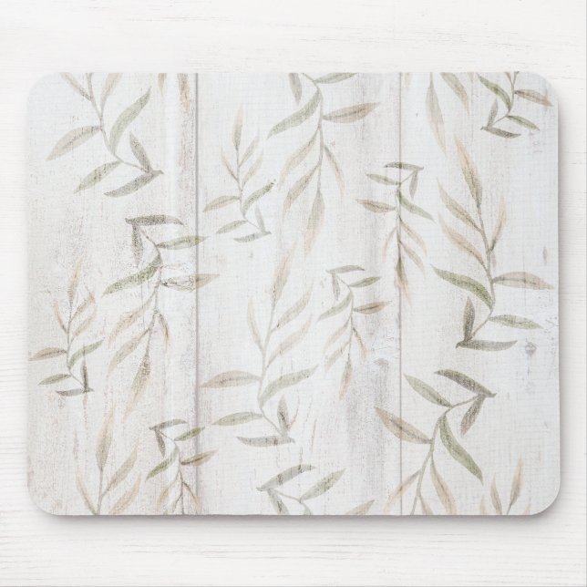 Tapis De Souris Ferme Botanique Blanc Bois Noir Rustique Feuilles (Devant)