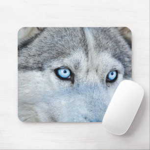 Tapis De Souris Fermez Sibérie Husky avec les yeux bleus